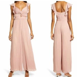NWOT Floret studios womens plisse pleated wide leg jumpsuit medium dusty mauve.